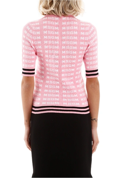 Shop Msgm Polo Shirt With All-over Logo In Rosa