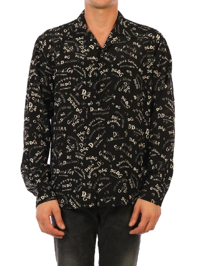 Shop Dolce & Gabbana Multi Logo Silk Shirt In Black