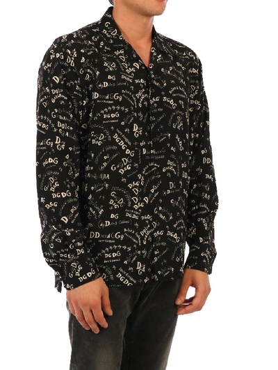 Shop Dolce & Gabbana Multi Logo Silk Shirt In Black