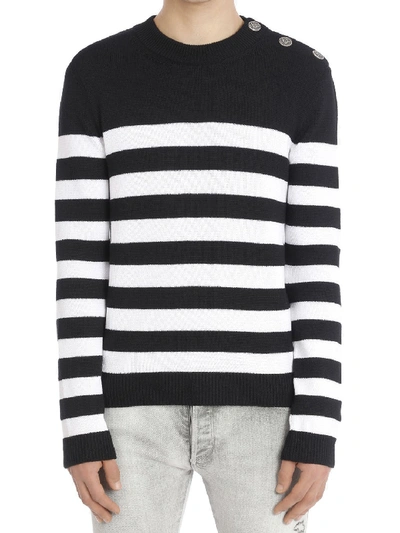 Shop Balmain Nautical Wool Striped Jumper In Black