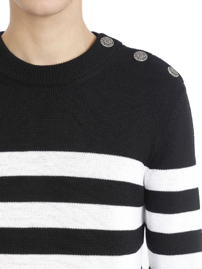 Shop Balmain Nautical Wool Striped Jumper In Black
