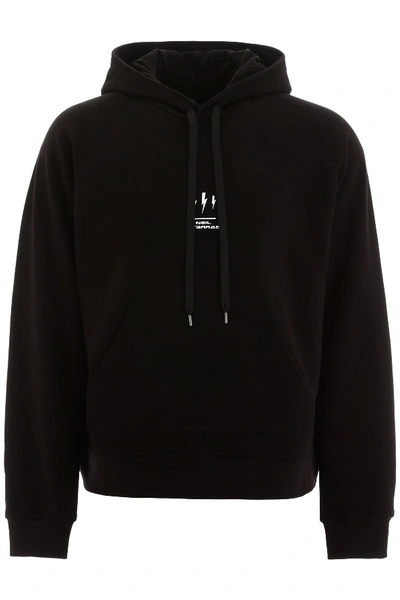 Shop Neil Barrett Oversized Hoodie With Thunder Print In Black White