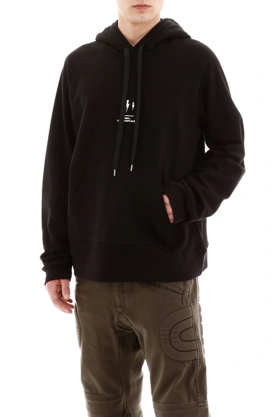 Shop Neil Barrett Oversized Hoodie With Thunder Print In Black White