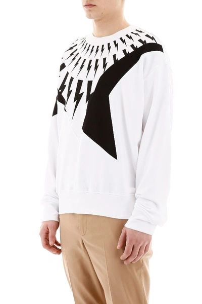 Shop Neil Barrett Thunder Print Sweatshirt In White Black White