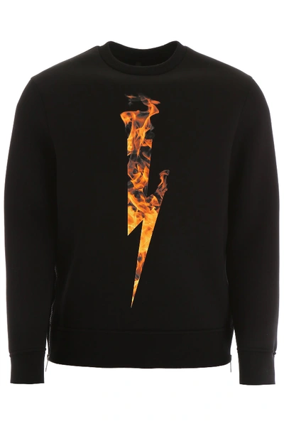 Shop Neil Barrett Thunderbolt Flames Sweatshirt In Black Orange