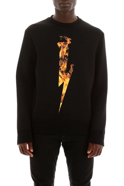 Shop Neil Barrett Thunderbolt Flames Sweatshirt In Black Orange