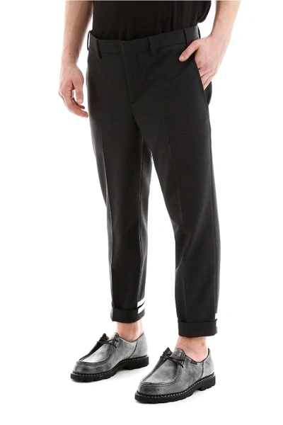 Shop Neil Barrett Trousers With Double Band In Charcoal Melange Off White