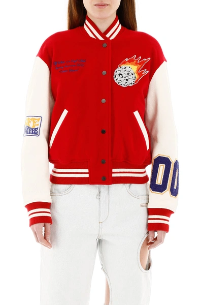 Shop Off-white Varsity Bomber Jacket With Patches In Red  Yellow
