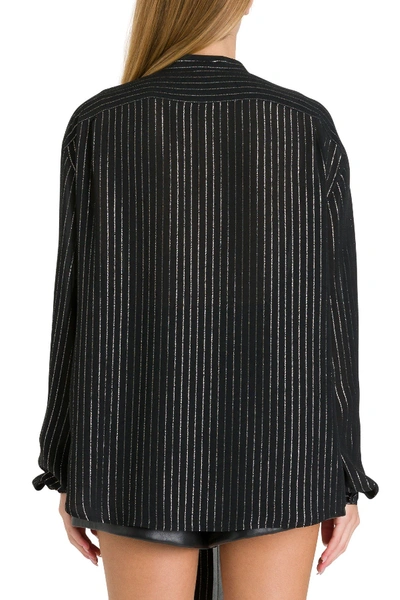 Shop Saint Laurent Overisized Shirt With Silver Stripes Motif In Black