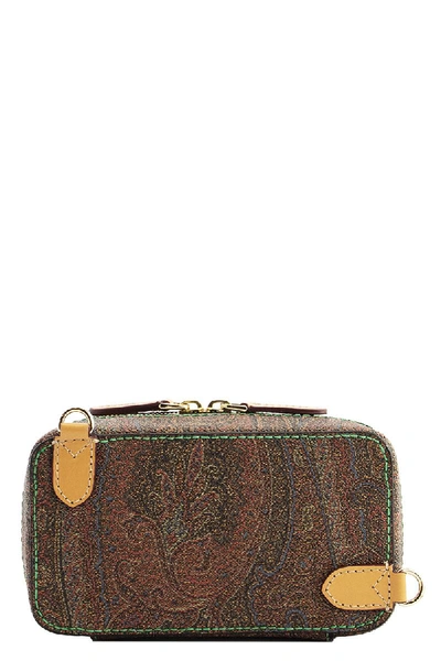 Shop Etro Paisley Clutch Bag With Logo In Bridle Brown