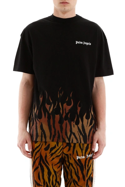 Shop Palm Angels Tiger Flames T-shirt In Black Orange