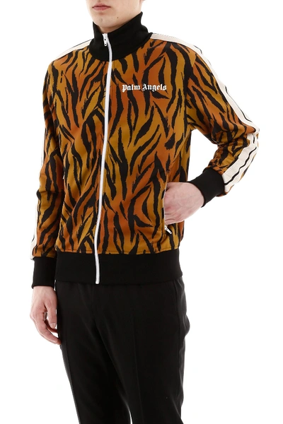 Shop Palm Angels Tiger Print Track Jacket In Brown White