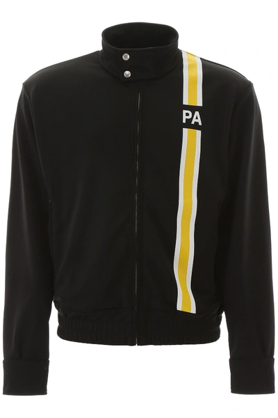 Shop Palm Angels Zip-up Sweatshirt With Initials In Black Yellow