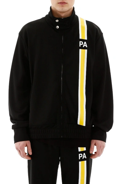 Shop Palm Angels Zip-up Sweatshirt With Initials In Black Yellow