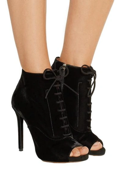 Shop Tabitha Simmons Pace Lace-up Velvet Ankle Boots In Black