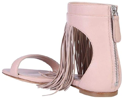 Shop Alexander Mcqueen Pink Leather Sandals With Fringes In Multicolor