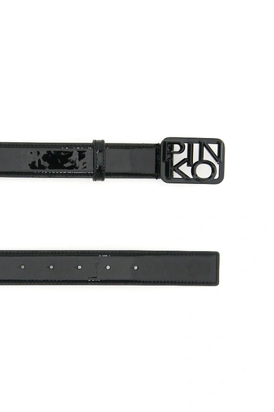Shop Pinko Fischio Patent Belt With Logo Buckle In Nero Limousine