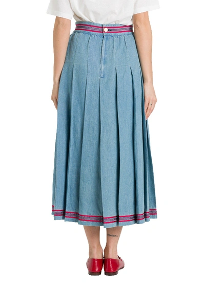 Shop Gucci Pleated Denim Skirt In Blu