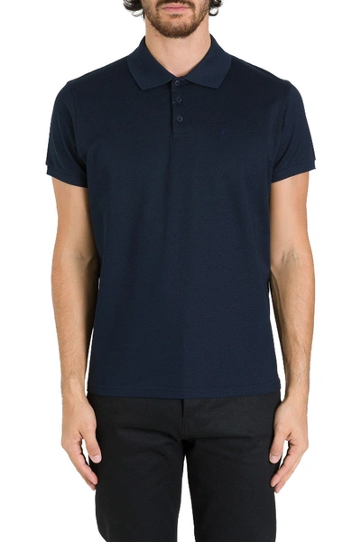 Shop Saint Laurent Polo Shirt With Logo Embroidery In Blu