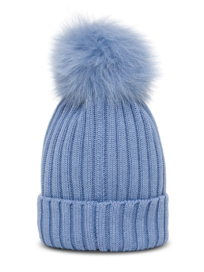 Shop Moncler Pom Pom Hat With Logo In Light Blue