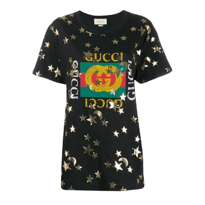 Shop Gucci Printed T-shirt With Fake Logo In Nero