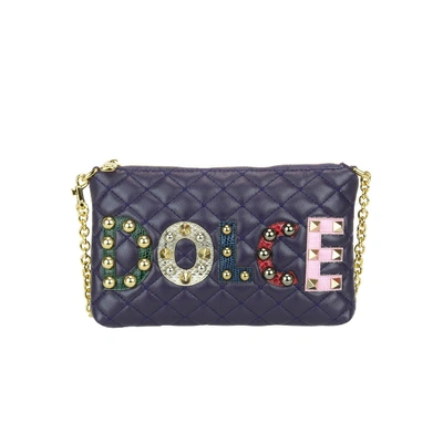 Shop Dolce & Gabbana Purple Leather Clutch With Multi Logo In Nero