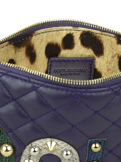Shop Dolce & Gabbana Purple Leather Clutch With Multi Logo In Nero