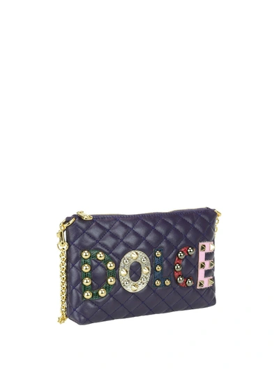 Shop Dolce & Gabbana Purple Leather Clutch With Multi Logo In Nero