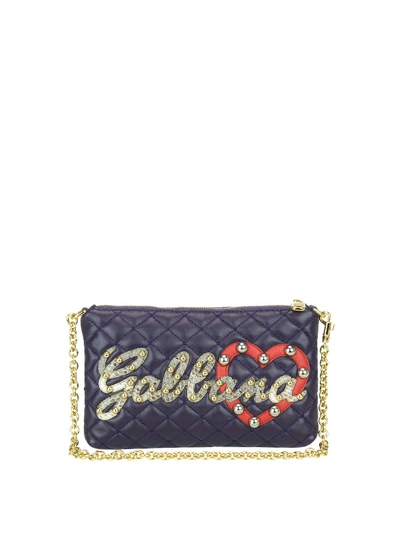 Shop Dolce & Gabbana Purple Leather Clutch With Multi Logo In Nero