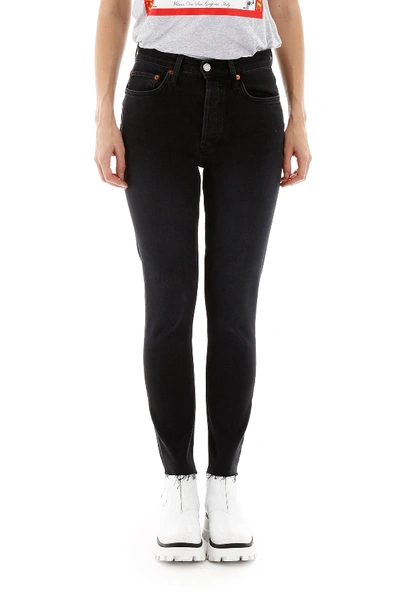 Shop Re/done Skinny High Rise Jeans In Faced Black