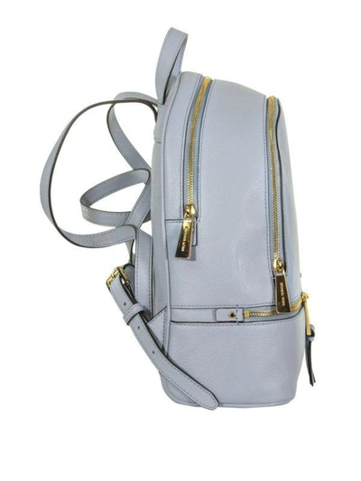 Shop Michael Michael Kors Rhea Light Blue Leather Backpack In Nero