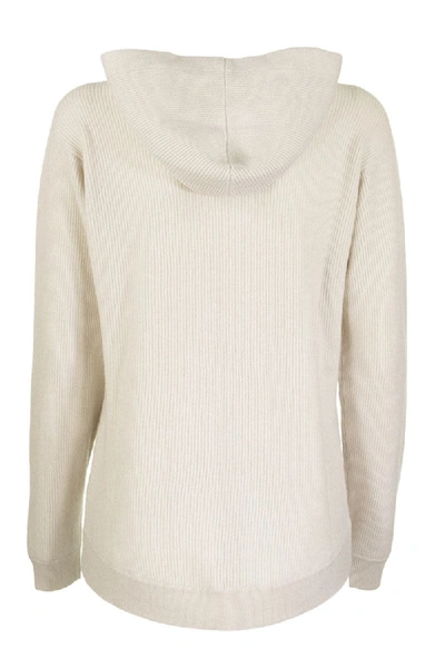 Shop Brunello Cucinelli Ribbed-knit Cashmere Hoodie In Warm White