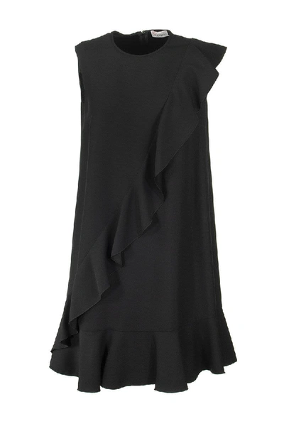 Shop Red Valentino Ruffle Detail Shift Sleeveless Dress In Black