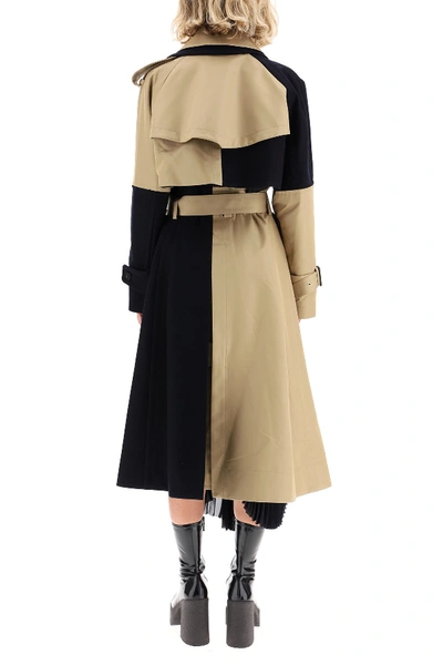 Shop Sacai Two-tone Trench Coat In Beige Navy