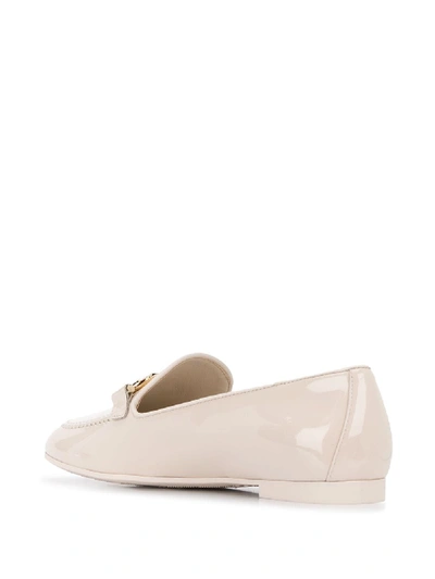 Ferragamo Trifoglio Patent Gancini Horsebit Loafers In Bianco