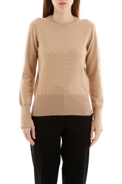 Shop Ferragamo Salvatore  Pullover With Logo Pin In Cammel Camel