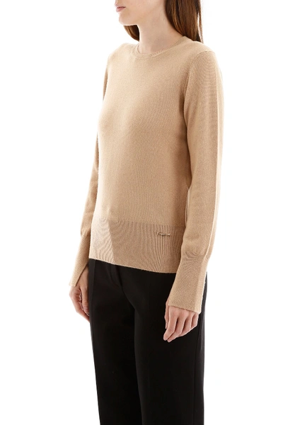 Shop Ferragamo Salvatore  Pullover With Logo Pin In Cammel Camel