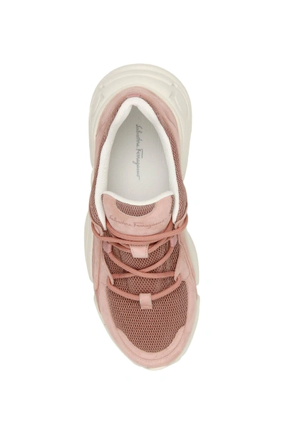 Ferragamo Skylar Patent Leather-trimmed Suede And Mesh Sneakers In Desert Rose