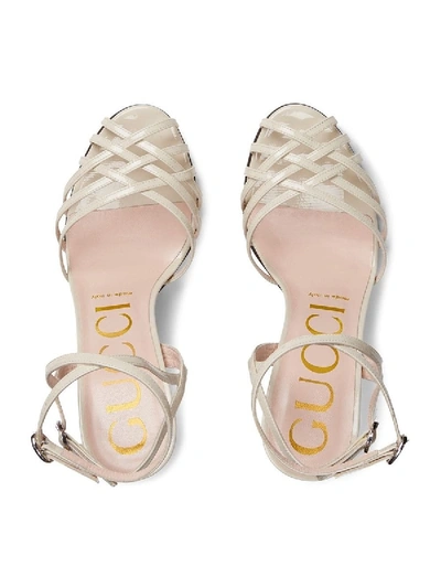 Shop Gucci Sandals In Beige Patent Leather In Marrone