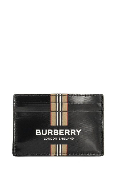 Shop Burberry Sandon Logo And Icon Stripe Print Coated Canvas Card Case In Black