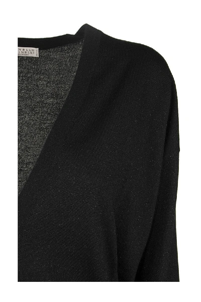 Shop Brunello Cucinelli Scoop Neck Cashmere And Silk Sparkling Yarn Lightweight Sweater In Charcoal