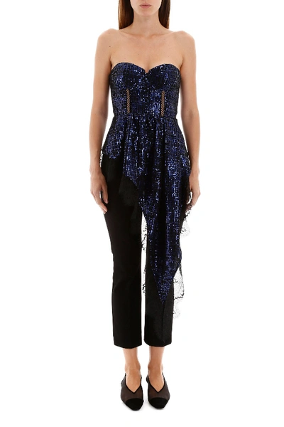 Shop Self-portrait Self Portrait Sequined Top With Lace In Blue