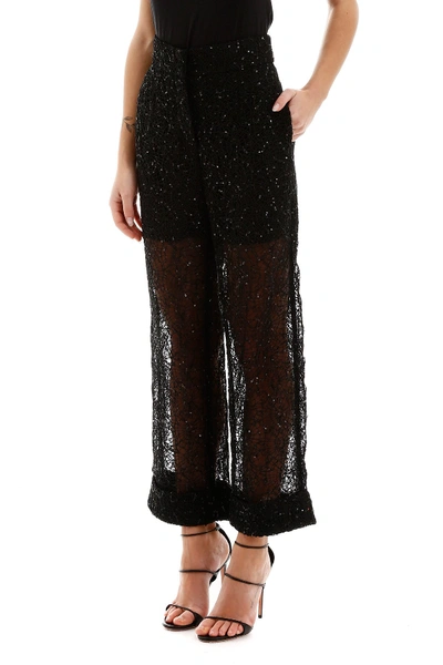 Shop Self-portrait Self Portrait Sequin Lace Trousers In Black