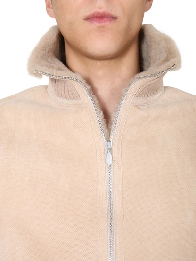 Shop Brunello Cucinelli Shearling Bomber In Beige