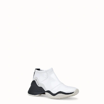 Shop Fendi Shiny White Neoprene Sneakers In Grigio