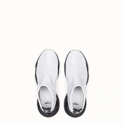 Shop Fendi Shiny White Neoprene Sneakers In Grigio
