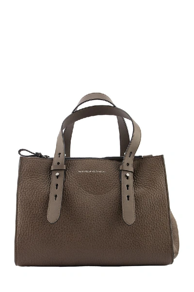 Shop Brunello Cucinelli Shopper Bag Texture Calfskin Bag With Monili And Adjustable Handles In Cigar