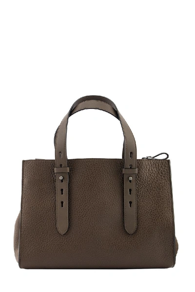 Shop Brunello Cucinelli Shopper Bag Texture Calfskin Bag With Monili And Adjustable Handles In Cigar