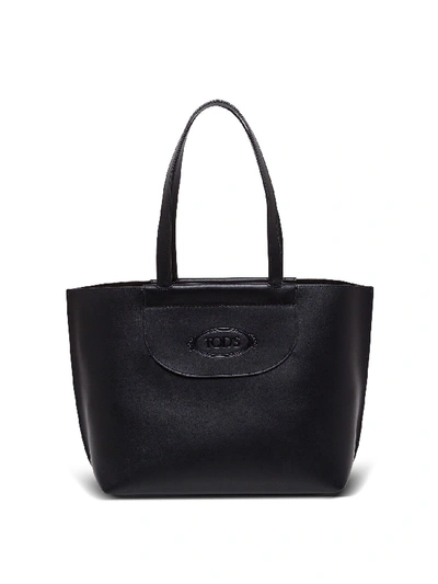 Shop Tod's Shopper With Logo In Black
