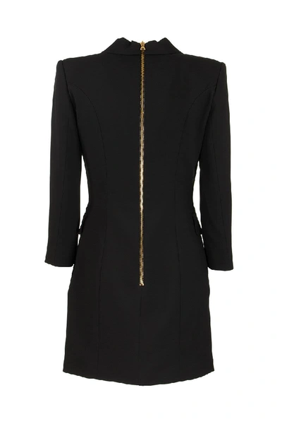 Shop Balmain Short Black Dress With Gold-tone Buttons